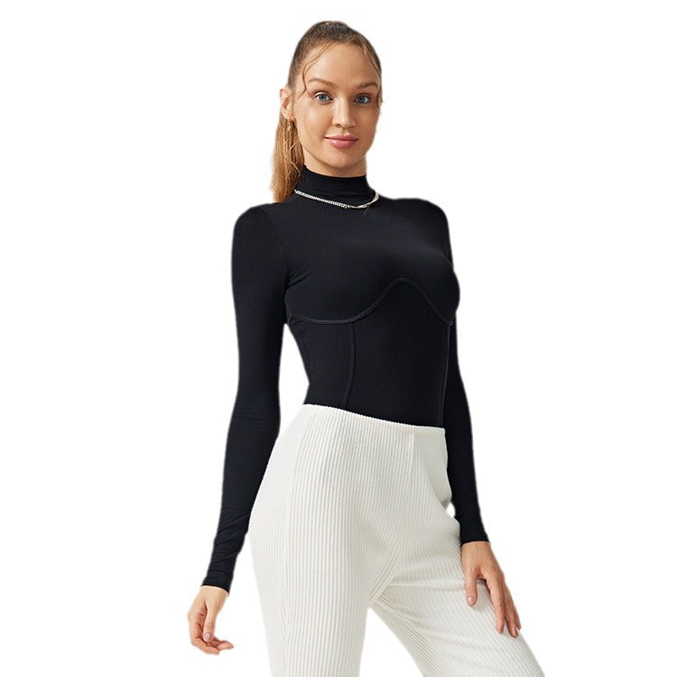 women's long-sleeve high-intensity slim-fit activewear top - running, slimming, stand collar, workout top, yoga top (can be worn as outerwear)