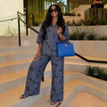 European and american cross-border african women's clothing  summer new fashion printed loose plus size shirt and wide leg pants set