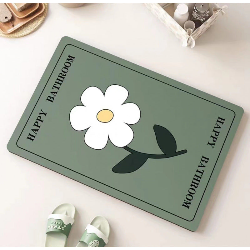 Daisy diatomaceous earth bath mat - absorbent, non-slip, quick-drying floor mat for home bathroom, toilet, and entryway