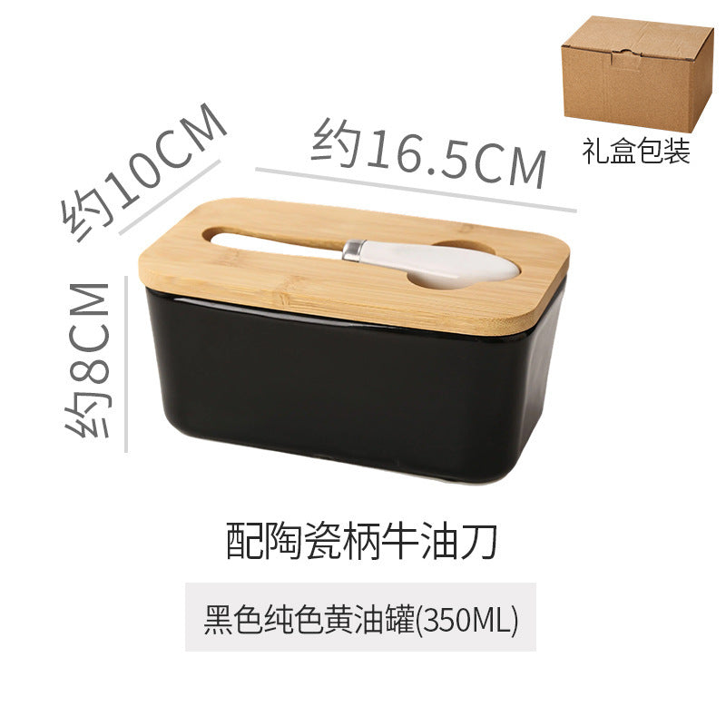 ceramic butter box with matcha knife rectangular for home cheese fresh-keeping sealed jar butter ceramic storage box