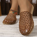 Exportplus sizesummernew arrival woven fishnet baotou half slippers women's outwearcut out mesh breathable flats sandals