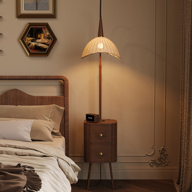 Vintage floor lamp - high-end bedroom solid wood drawer storage rack - mid-century style wireless charging bedside table lamp