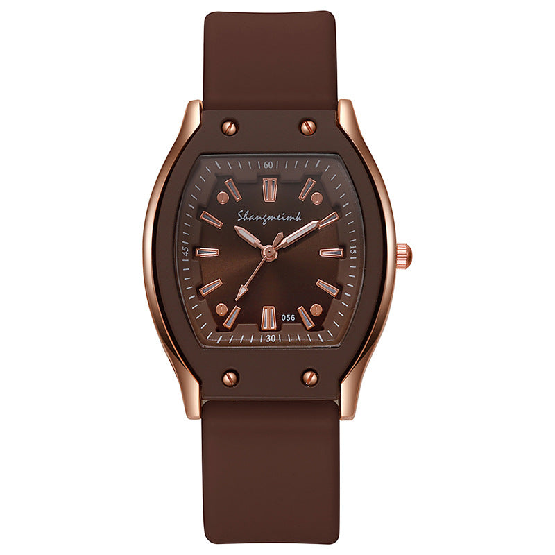 New arrival tweed style wine barrel square women's silicone watch high-looking women's watch student women's niche style quartz watch
