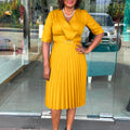 Q117  plus size women's clothing  summer new fashion solid color elegant v-neck pleated african dress