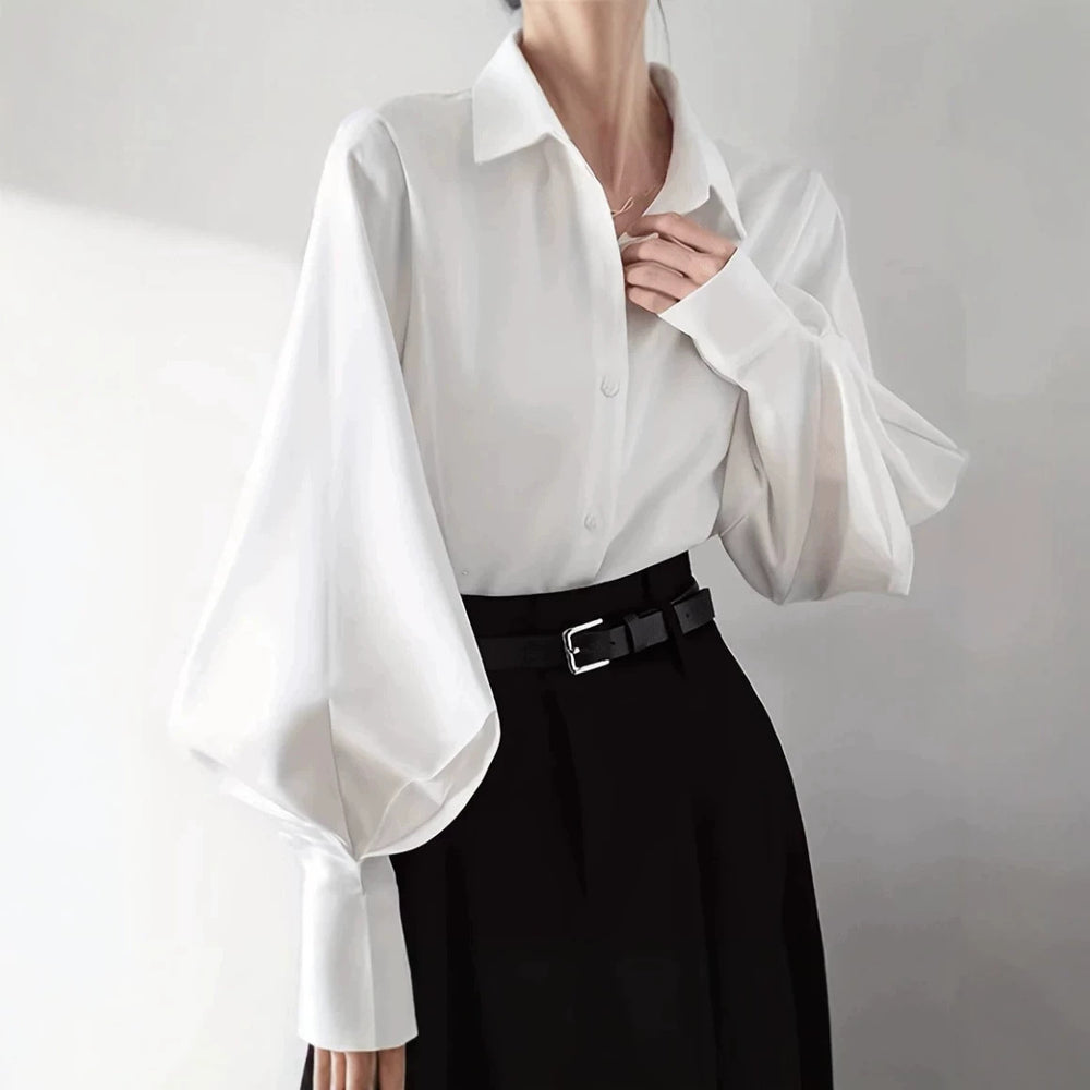 Lantern sleeve white blouse: perfect for commuting, job interviews, and formal workplace settings