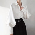 Lantern sleeve white blouse: perfect for commuting, job interviews, and formal workplace settings
