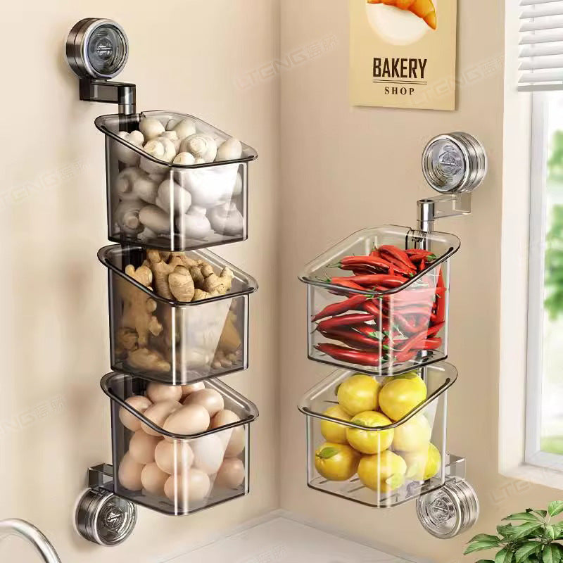 Kitchen Ginger and Garlic Seasoning Storage Box Large Capacity Suction Cup Wall Hanging No Punching Shelf Ginger Garlic Hanging Basket Artifact