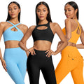 eco-friendly nylon high-stretch yoga set - versatile outdoor sports & fitness apparel with beautiful back design yoga bra