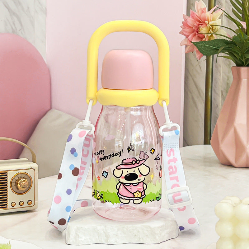 Summer new arrival: cute cartoon plastic water bottle for girls - stylish, portable, and perfect for students on the go!