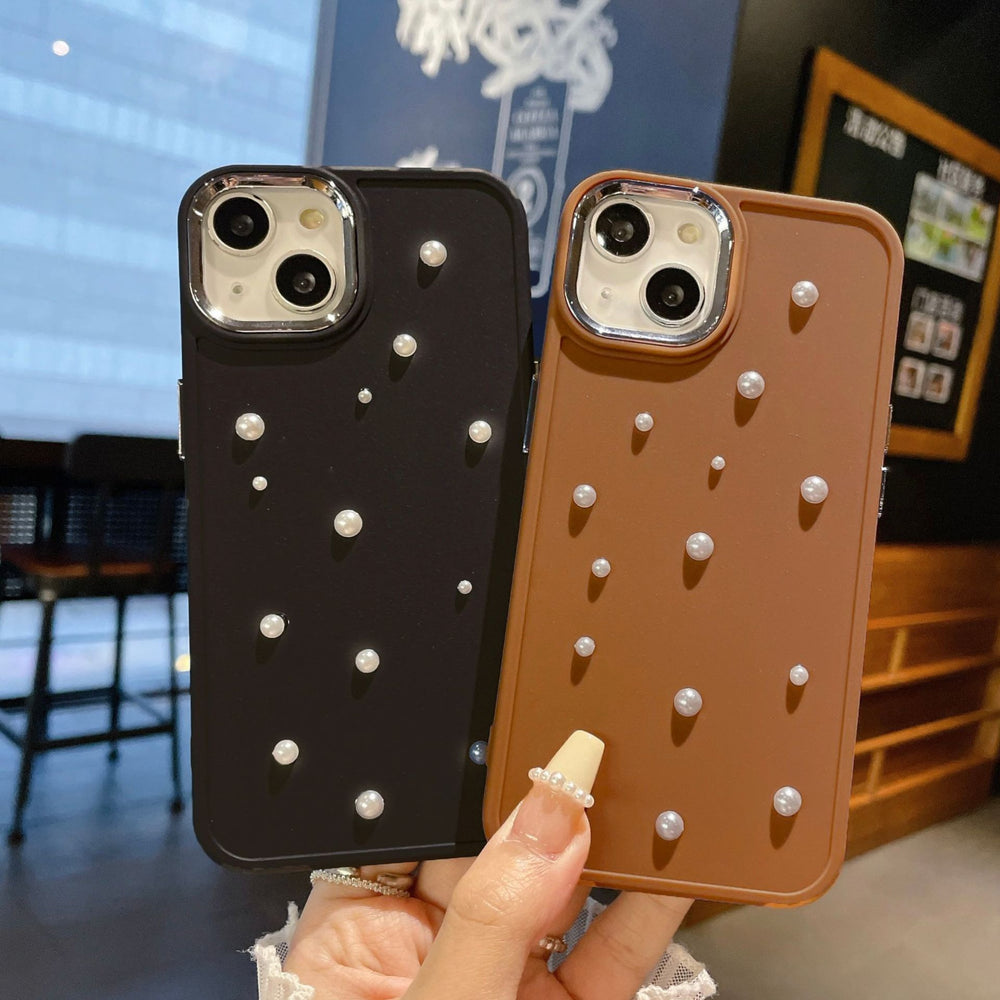 Suitable for apple 16pro metal photo frame small pearl mobile phone case iphone7p/xr all-inclusive pure color protective case