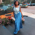 European and american cross-border women's fashion:  autumn new collection - elegant asymmetrical tie-up sleeveless top and pleated midi skirt set