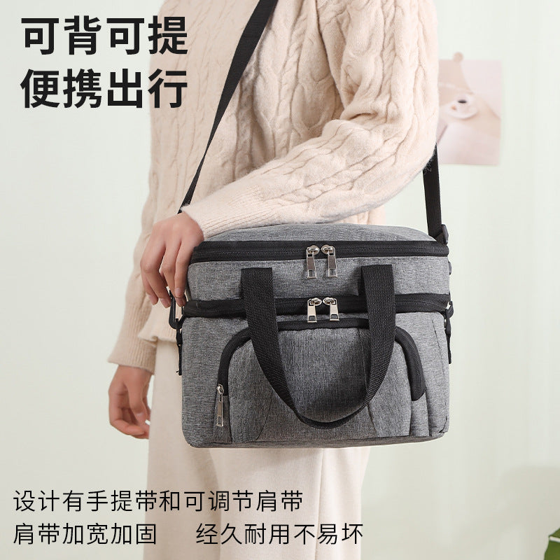 Cross-border thickened lunch bag double-layer thermal insulation bento bag EVA compression and shock-resistant waterproof aluminum foil picnic bag lunch box bag