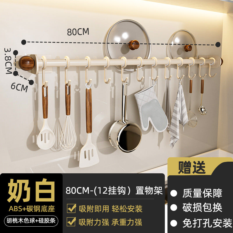 No punching rack hook shovel wall storage spoon hanging rod walnut storage rack spatula kitchen wall rack