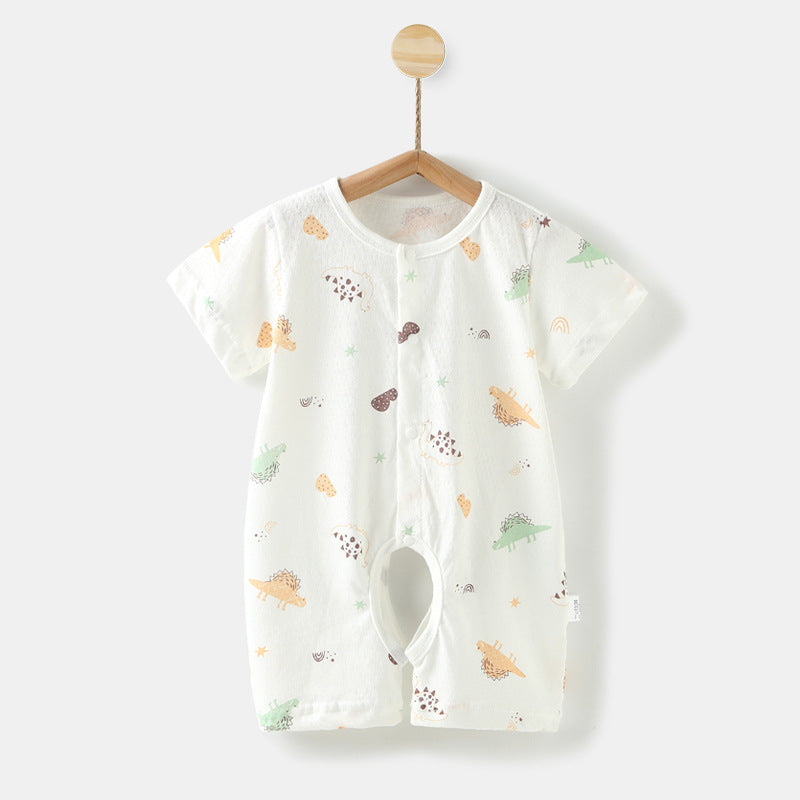 New summer baby rompers, onesies, and crawling suits - newborn pure cotton short-sleeve lightweight open crotch crawling suit for 0-1 year olds
