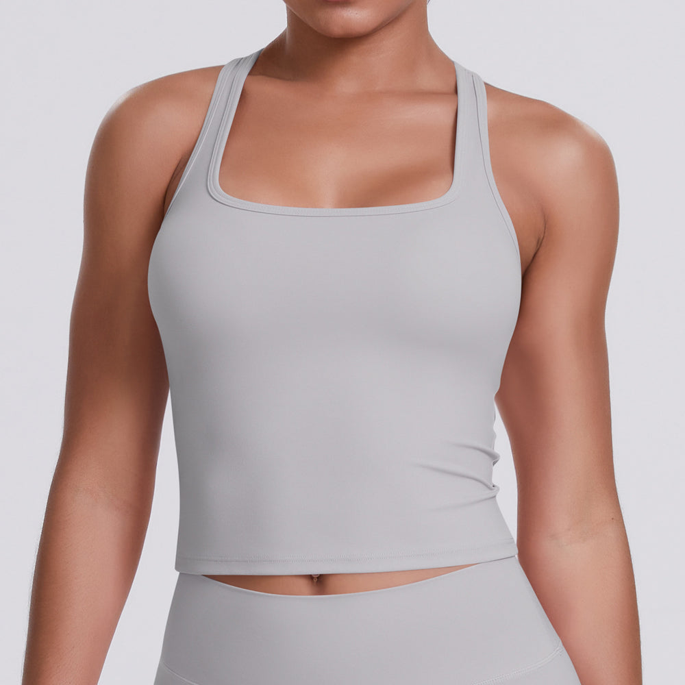 New women's solid color racerback tank top - brushed fabric, quick-dry, compression fit for running, fitness, and yoga