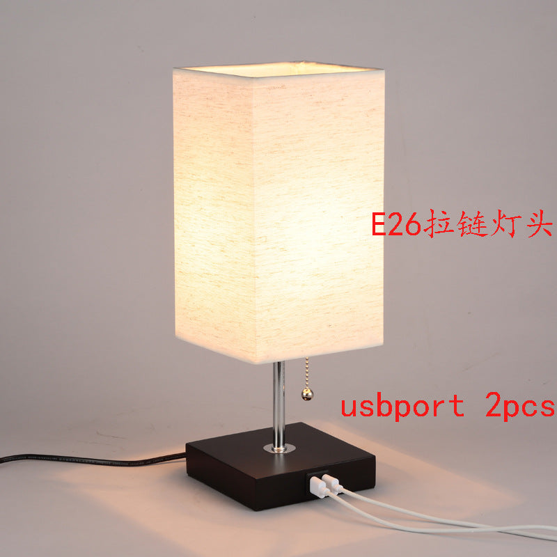 USB charging table lamp wooden base small table lamp  e-commerce  provides E26 zipper lamp holder touch dimming