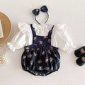 Floral print baby doll shirt & suspender pants set - korean style long sleeve autumn outfit (2-piece)