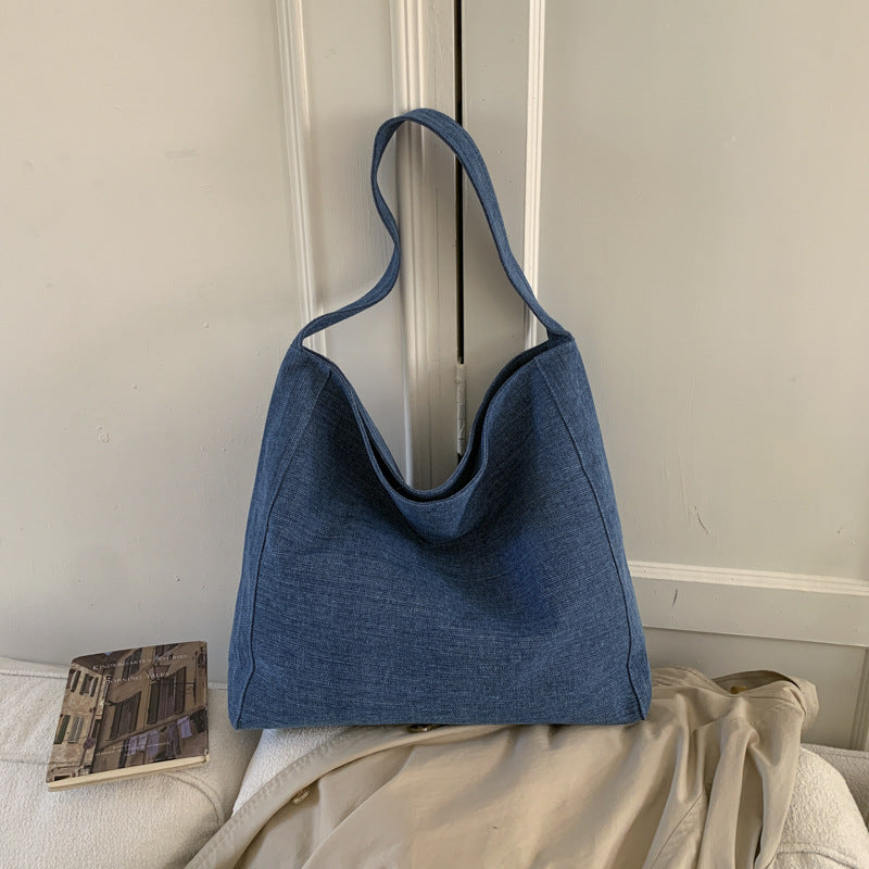 Korean style fashion handbag minimalist new shoulder bag versatile denim commuter women's bag underarm tote bag canvas bag