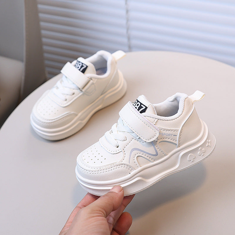 spring new children's leather panel shoes, boys' sneakers, korean style soft sole girls' white shoes, ages 1-6