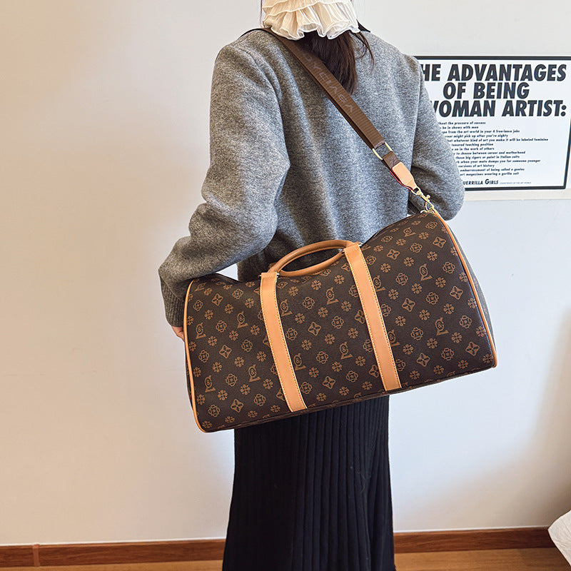 Travel bag for women, short-distance satchel, large-capacity business trip luggage bag, shoulder cross-body boston printing pillow bag for women