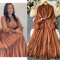 French court retroelegancedress women's stand collar bell sleeves waist single breasted lacepatchwork large swing long skirt