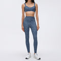 Vintage denim style sports bra high waist tight stretch running training fitness pants sports yoga suit women