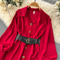 Unique petite tie-waist dress - autumn women's high-end, stunning, elegant long-sleeve white shirt dress