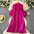 Miya pleated dress - spring  collection: high-end beaded, 3d floral, lantern sleeve, loose fit, pleated maxi dress