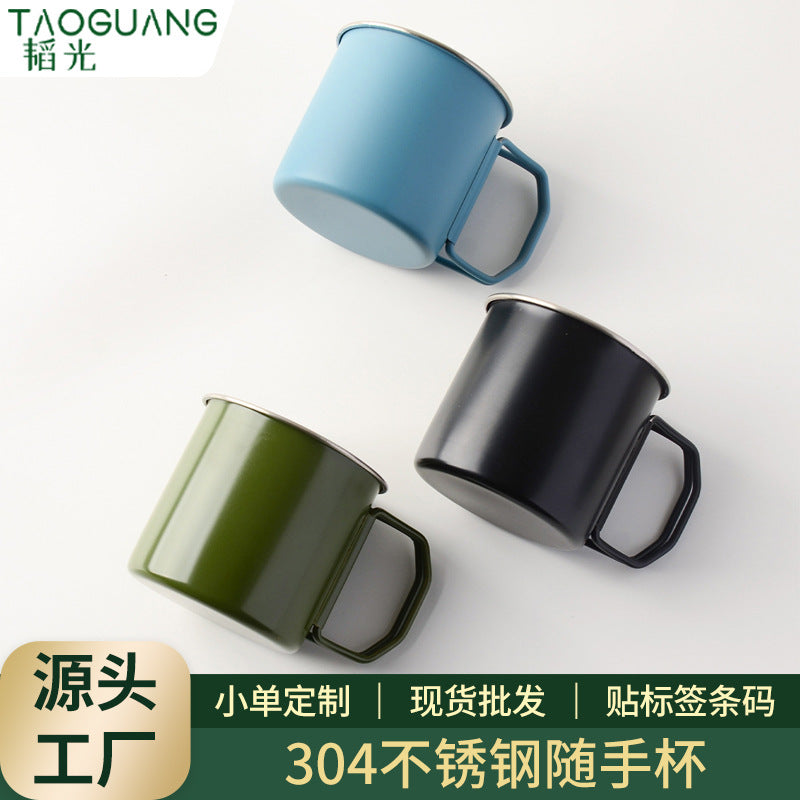 Minimalist stainless steel outdoor tumbler, 304 stainless steel, creative foldable handle, drop-resistant kids' water bottle, customizable