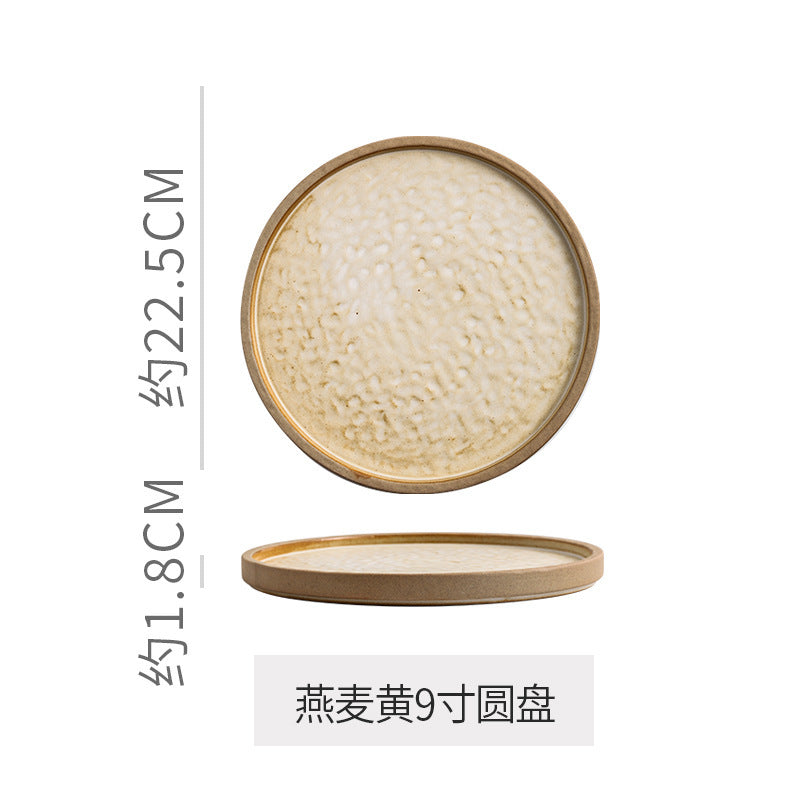 Retro stoneware western food steak plate japanese style with edge restaurant hotel for homestylish shallow plate dessert side dish plate
