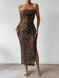 women's tk mesh printingdress spring and summer new arrivalhigh waist silm slit tube top hip skirt