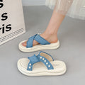 Thick sole denim pearl cross strap slippers women's summernew arrivalniche style design fashioneasiest for matchoutwear women's one-line slippers