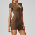 Women's high-waisted slim-fit yoga romper - short sleeve, butt-lifting, high-stretch, slimming, running & fitness activewear - perfect for autumn yoga
