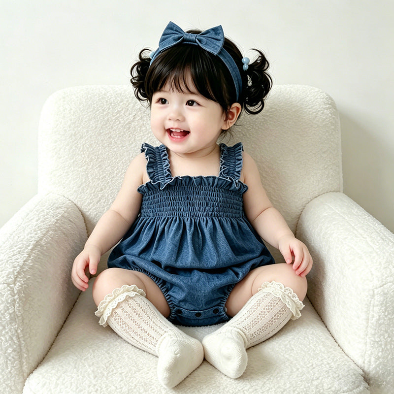 Baby clothes summer thin newborn baby girl bag butt clothes summer small month-old camisole denim khaki