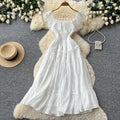 French romantic yellow dress - women's summer sleeveless lace trim off-the-shoulder a-line dress with cinched waist