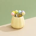 Dopamine color mixing stainless steel fruit forks, high-value afternoon tea dessert fork and spoon set with ceramic storage jar
