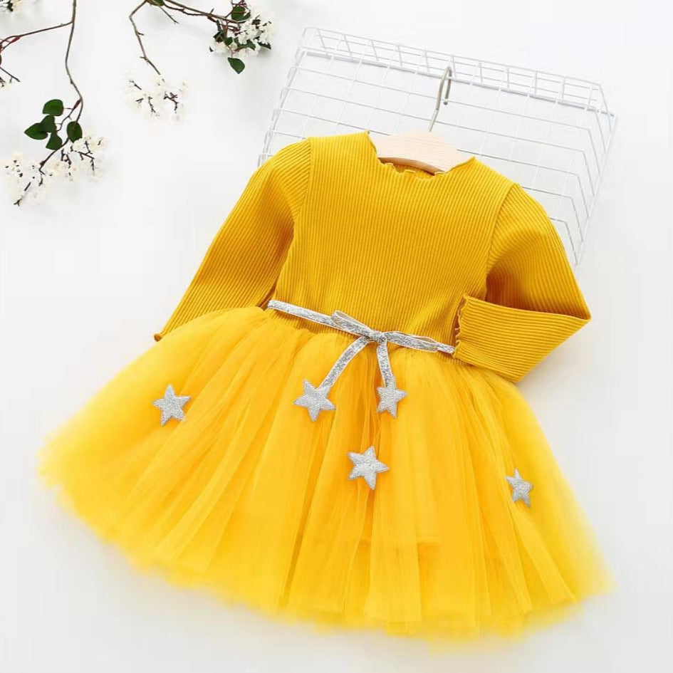 Korean style knitted mesh dress bow princess dress children's holiday dress - direct from the manufacturer