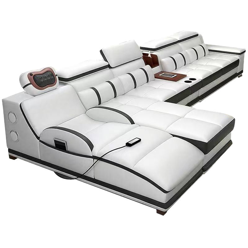Massage genuine leather sofa italian minimalist living room smart multifunctional sofa 2025 new corner leather sofa