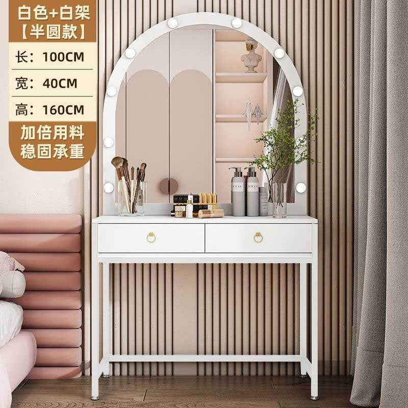 Vanity table with light, portable makeup desk for home use, small apartment vanity, modern minimalist makeup table, photo studio makeup table