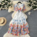 French high-end women's dress - summer  collection: slimming, elegant, and fashionable printed hollow-out crochet lace dress