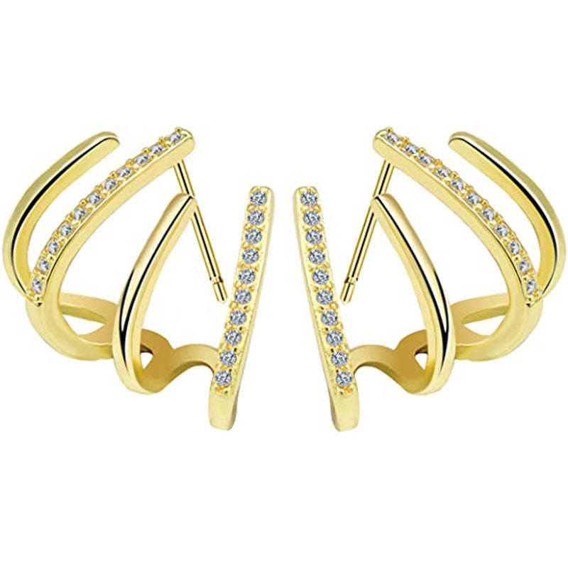 , luxurious fashion casual exquisite small ear winding cuffs four claw zircon earrings cold style diamond earrings