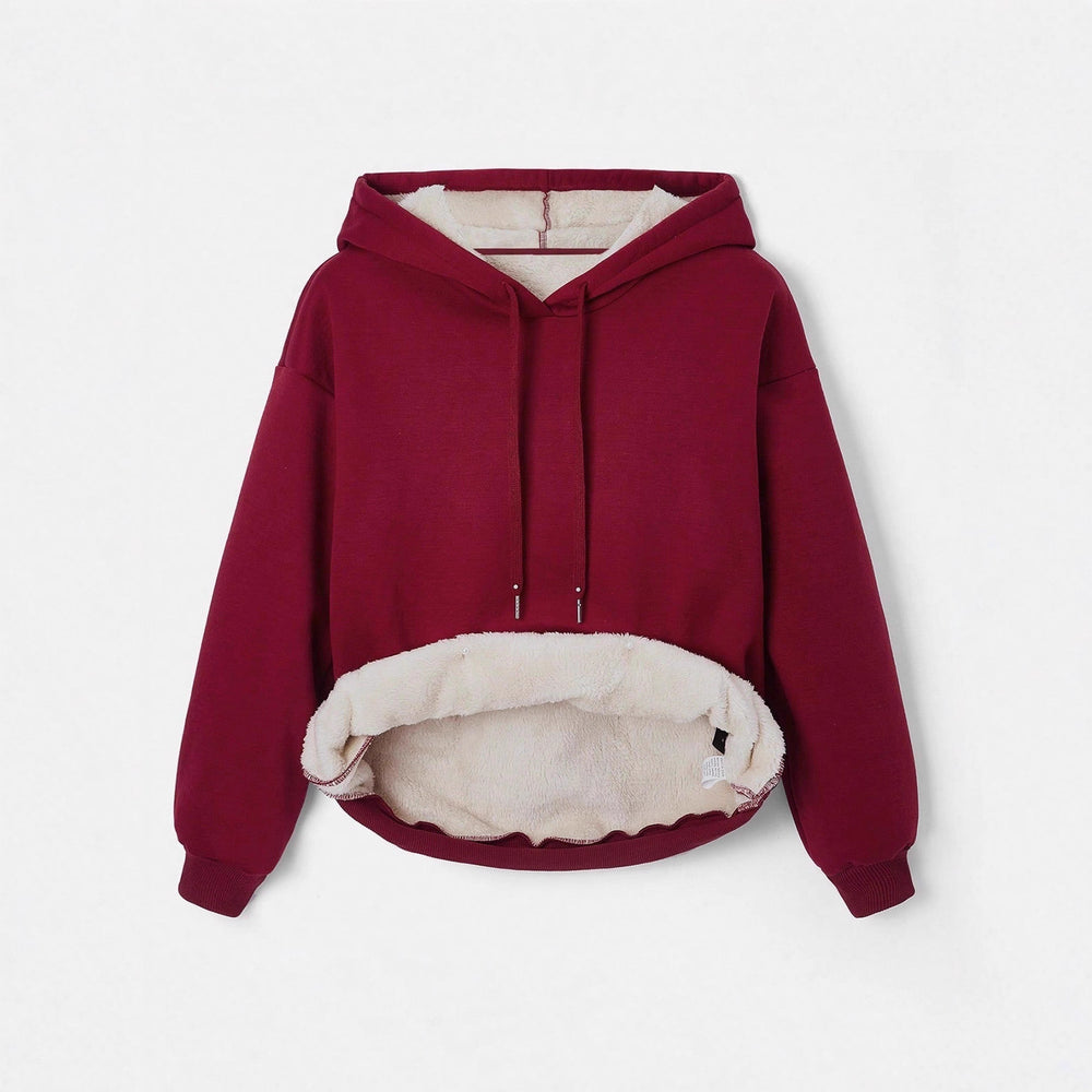 fashion  fleece-linedsweatshirt hooded thickenedpure colorcasualheattechoutwearcouple's pullover wide