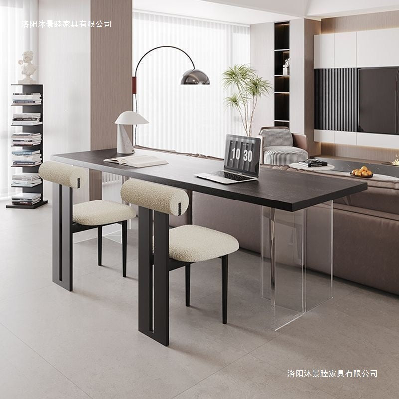 Black solid wood desk, sofa back bench table for living room, acrylic floating double study desk, minimalist computer desk