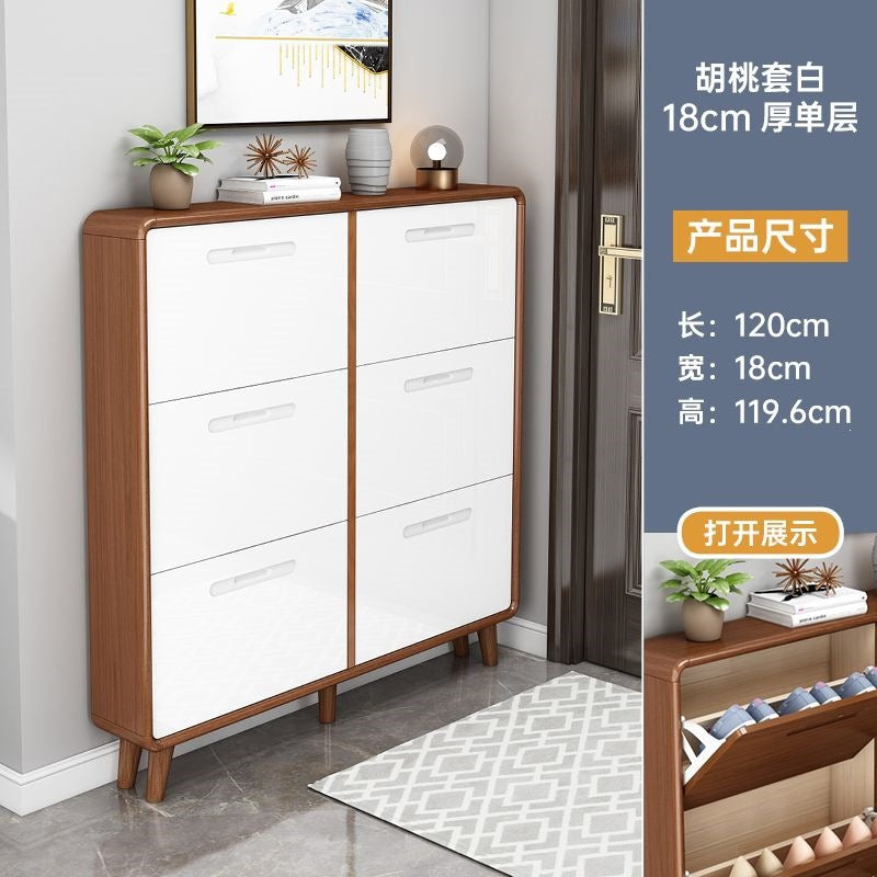 Solid wood shoe cabinet - slim, large capacity, space-saving design for home entryways, small apartments, and modern hallways