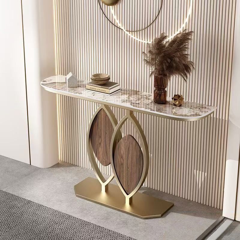 Italian slate creative entrance table, light luxury entrance table, normcore style grids entrance cabinet, wall-mounted semicircular end scene table