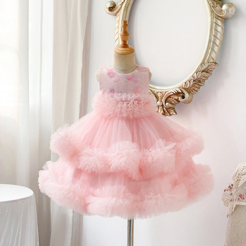 Puffy skirt girl's gauze skirt dresssummernew arrivalkidssequin skirt summer dress baby girl princess dress
