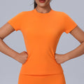 European and american style crew neck quick-dry yoga top t-shirt - slim fit, stretchy activewear for women - custom oem short sleeve fitness apparel