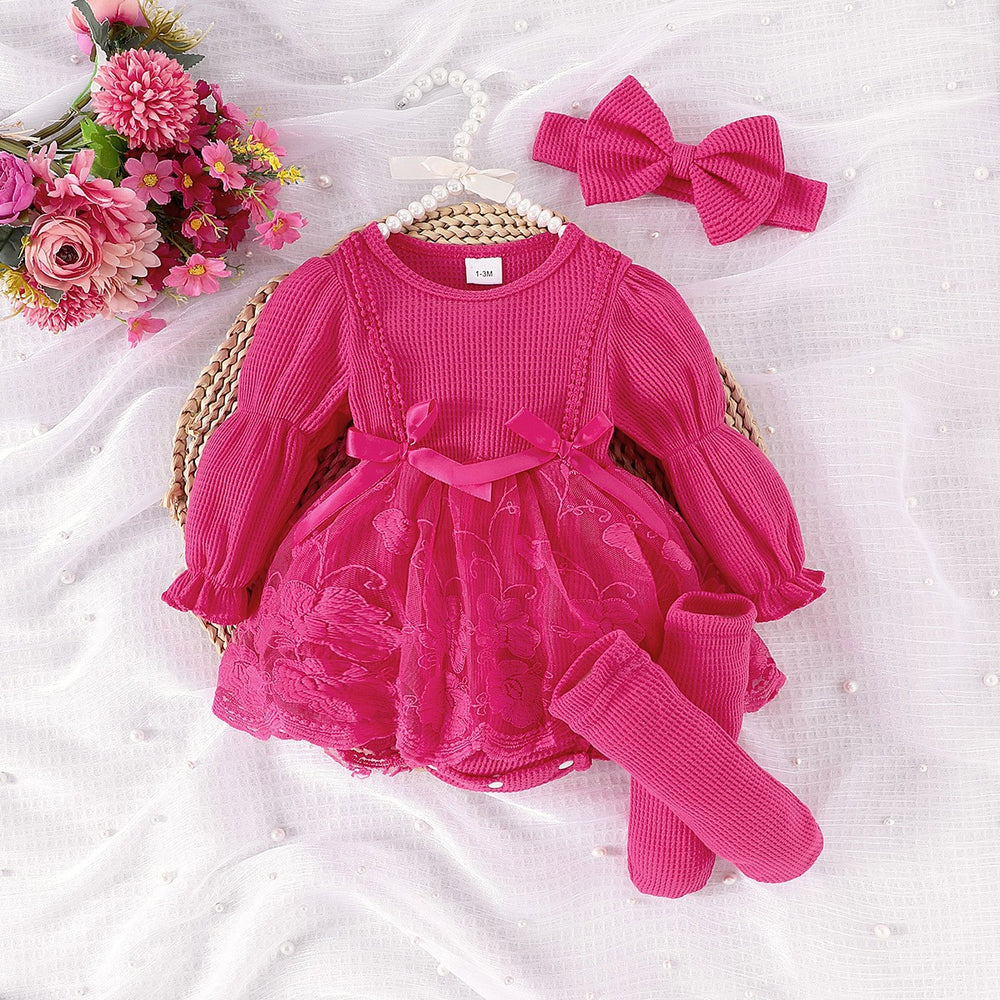 Children's clothing  cross-border european and american girls rose red long sleeves and socks