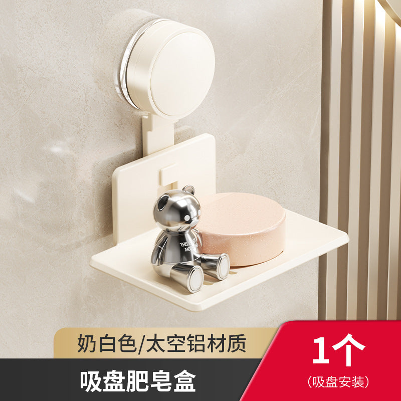 Suction cup soap dish wall-mounted punch-free space aluminum bathroom soap rack for home wall storage drain soap box
