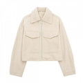 spring/autumn women's designer wool blend jacket: unique streetwear style, relaxed fit, cropped length